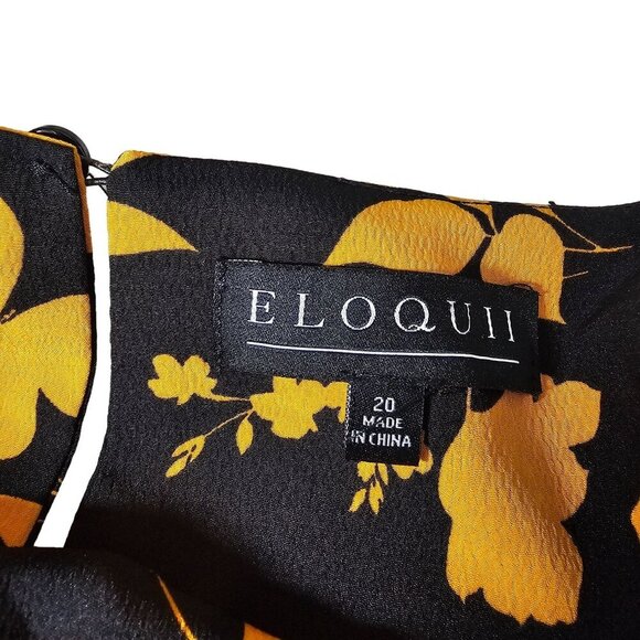 Eloquii Balloon Sleeve Floral Print Midi Dress Black Yellow Womens Plus 20 - Picture 5 of 9
